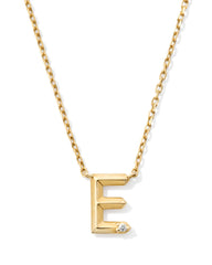 Diamond Accent Letter E 14k Yellow Gold Pendant Necklace in White Diamond