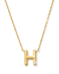 Diamond Accent Letter H 14k Yellow Gold Pendant Necklace in White Diamond