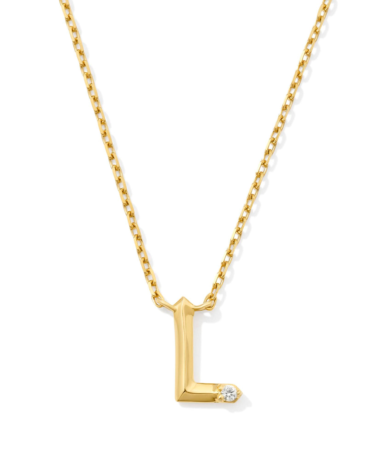 Diamond Accent Letter L 14k Yellow Gold Pendant Necklace in White Diamond