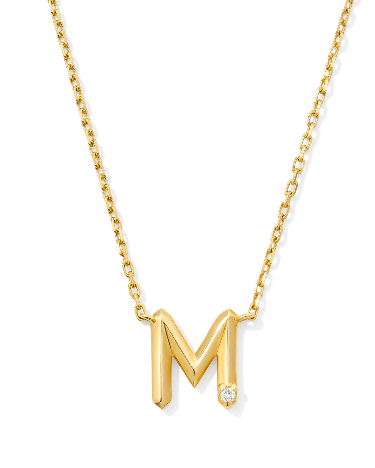 Diamond Accent Letter M 14k Yellow Gold Pendant Necklace in White Diamond