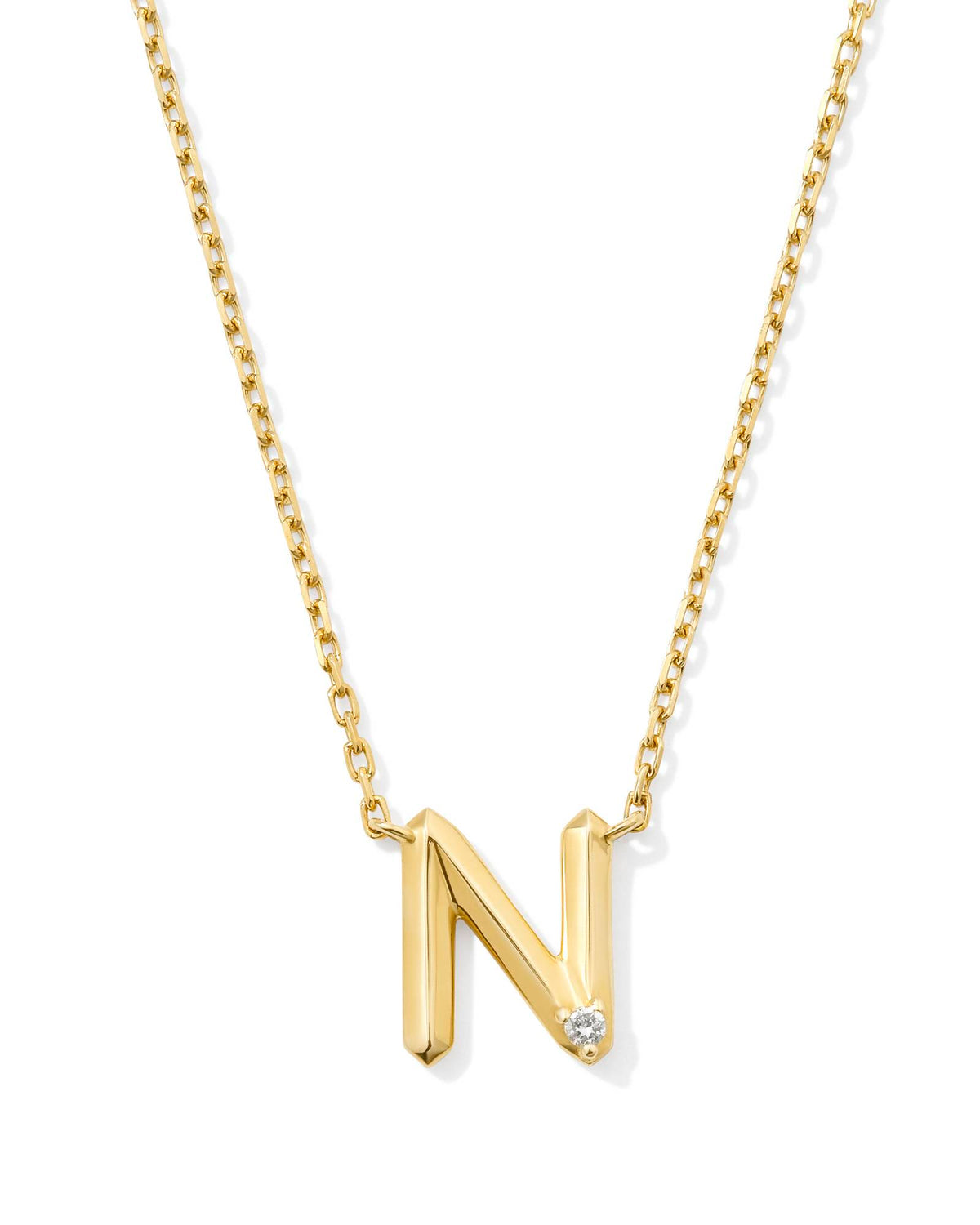 Diamond Accent Letter N 14k Yellow Gold Pendant Necklace in White Diamond