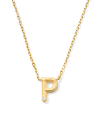 Diamond Accent Letter P 14k Yellow Gold Pendant Necklace in White Diamond