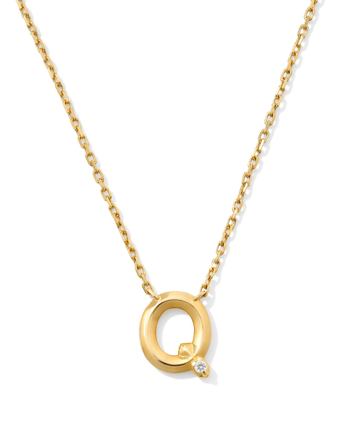 Diamond Accent Letter Q 14k Yellow Gold Pendant Necklace in White Diamond