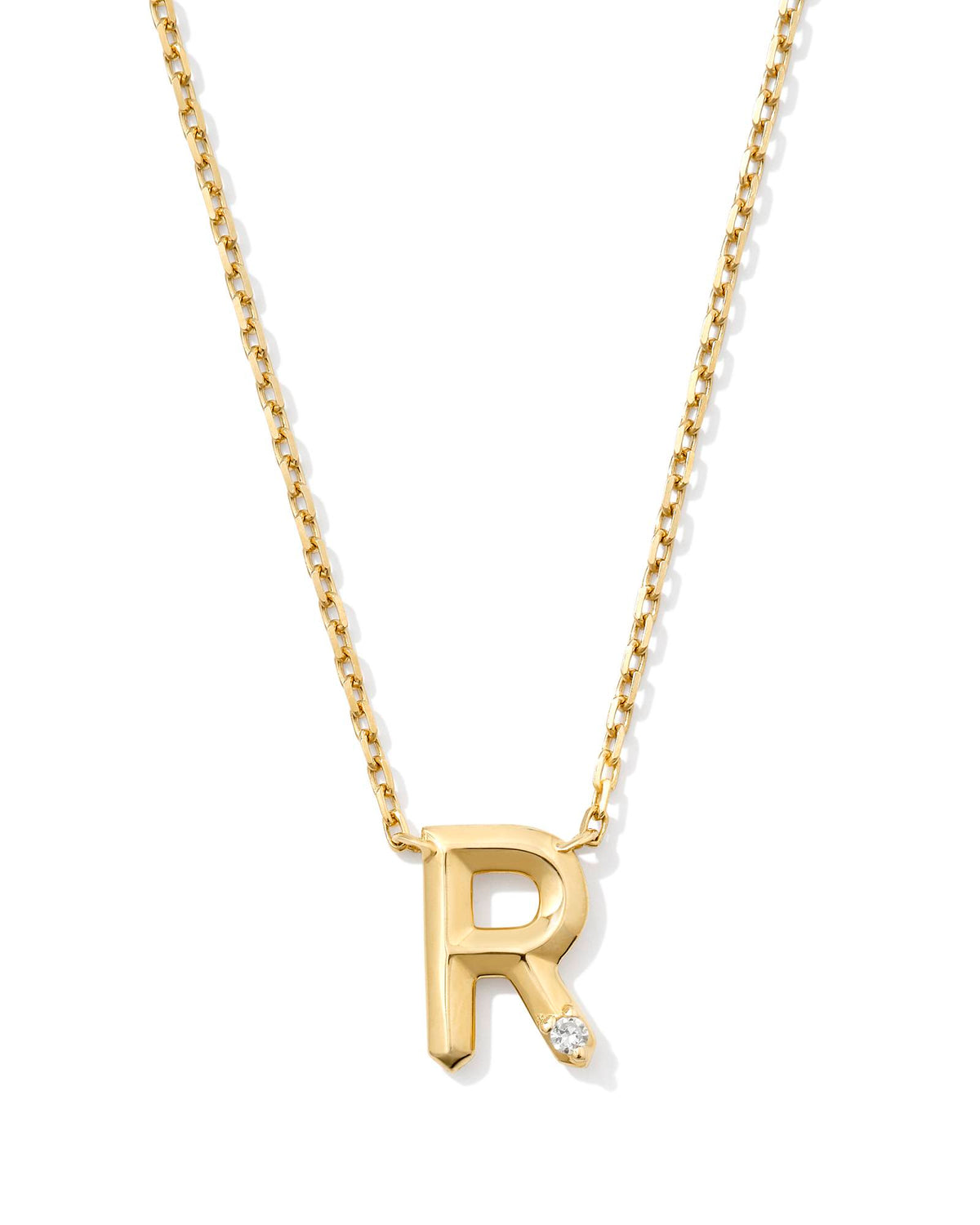 Diamond Accent Letter R 14k Yellow Gold Pendant Necklace in White Diamond