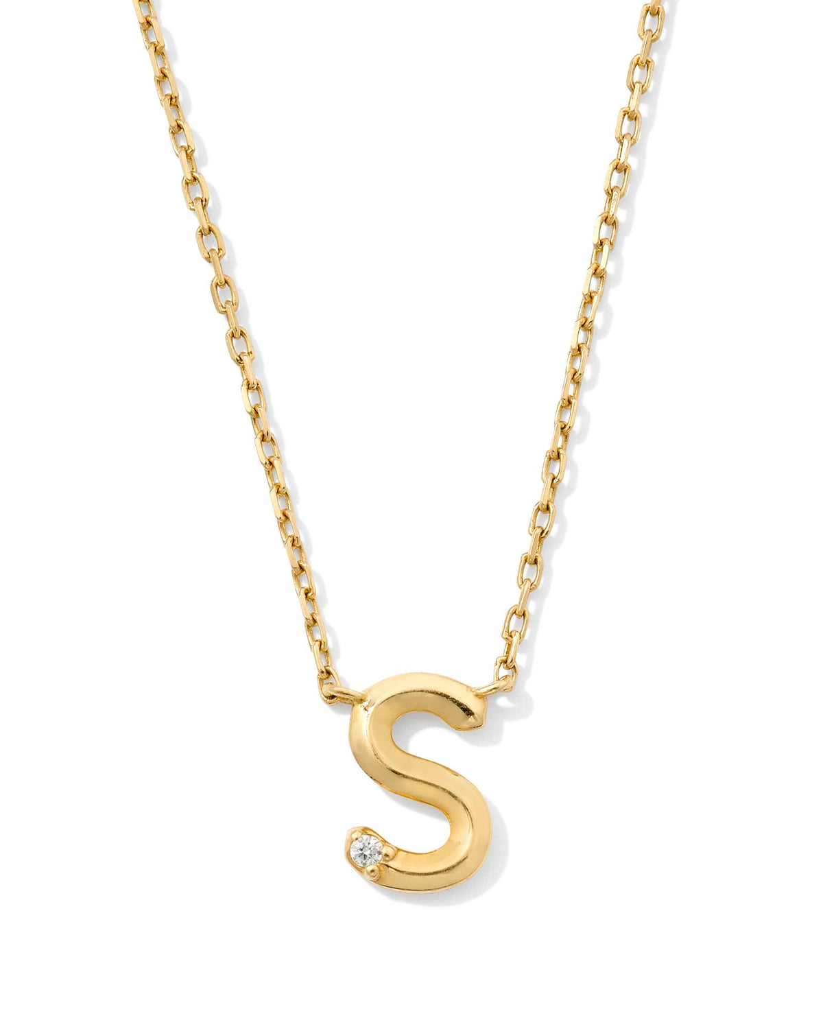 Diamond Accent Letter S 14k Yellow Gold Pendant Necklace in White Diamond
