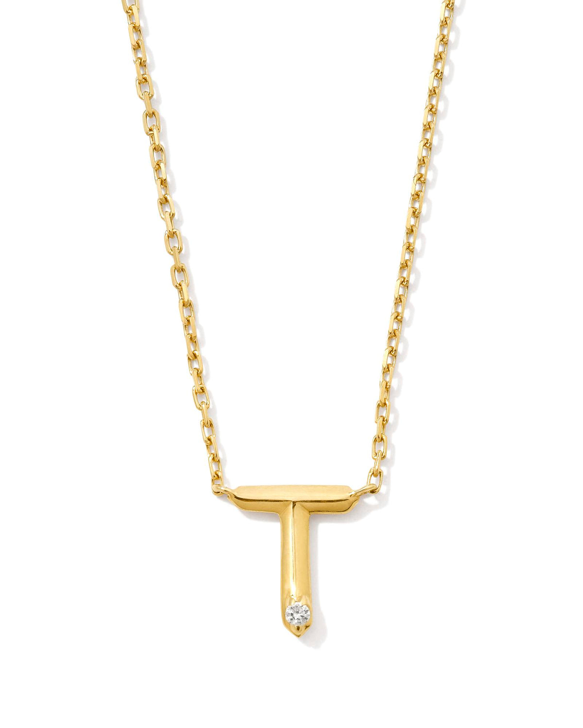 Diamond Accent Letter T 14k Yellow Gold Pendant Necklace in White Diamond