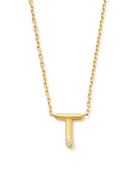 Diamond Accent Letter T 14k Yellow Gold Pendant Necklace in White Diamond