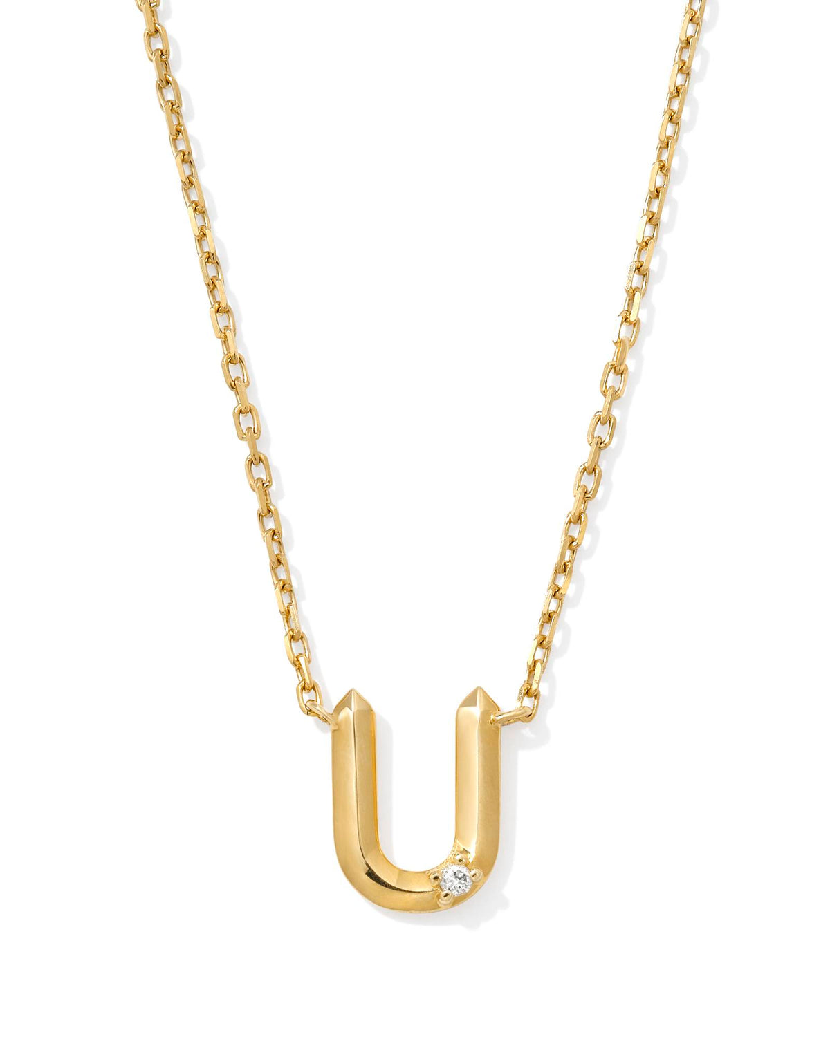 Diamond Accent Letter U 14k Yellow Gold Pendant Necklace in White Diamond