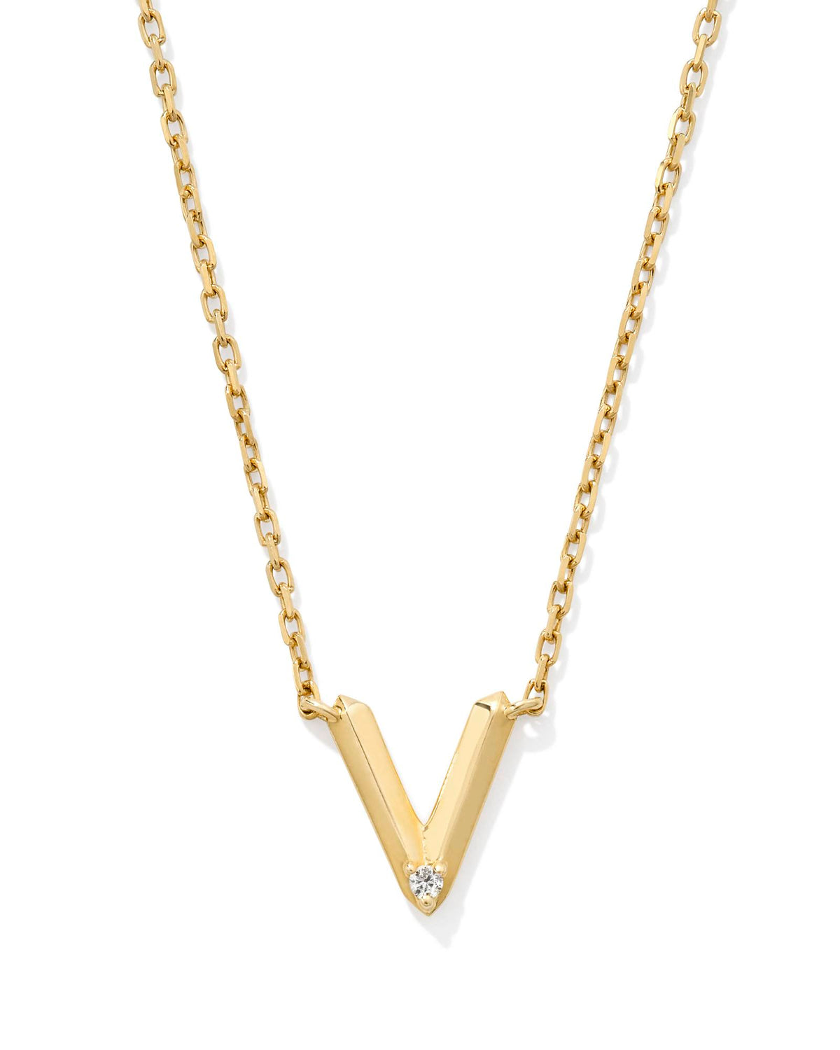 Diamond Accent Letter V 14k Yellow Gold Pendant Necklace in White Diamond