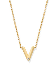 Diamond Accent Letter V 14k Yellow Gold Pendant Necklace in White Diamond