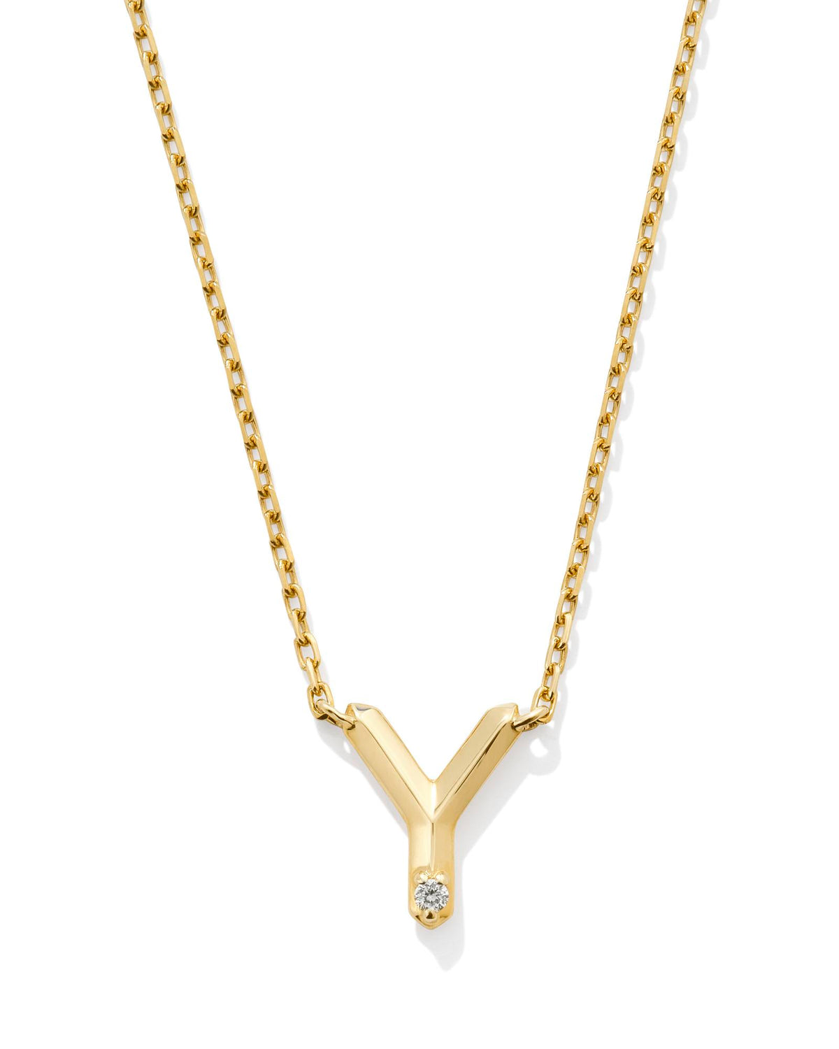 Diamond Accent Letter Y 14k Yellow Gold Pendant Necklace in White Diamond