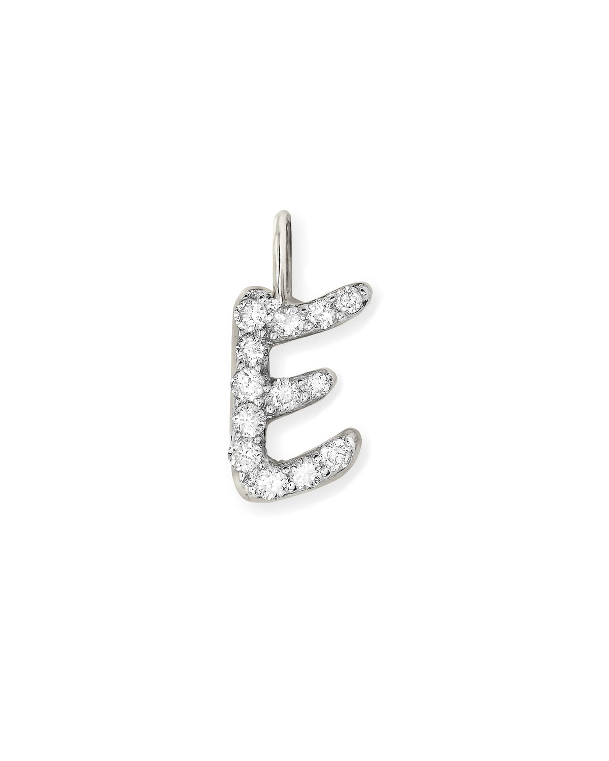 14k White Gold Letter E Charm in White Diamond