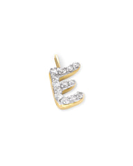 14k Yellow Gold Letter E Charm in White Diamond