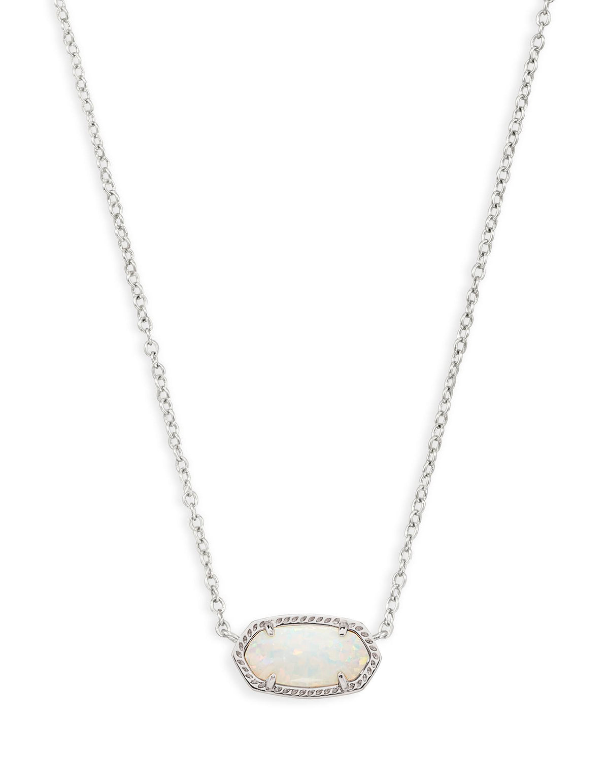 Elisa Silver Pendant Necklace in White Kyocera Opal