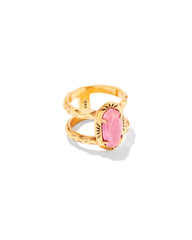 Elyse Vintage Gold Etch Frame Band Ring in Blush Pink Quartzite