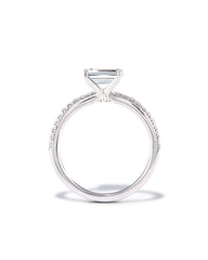 2 ct Emerald Solitaire Engagement Ring with Pave Diamonds in 14k White Gold