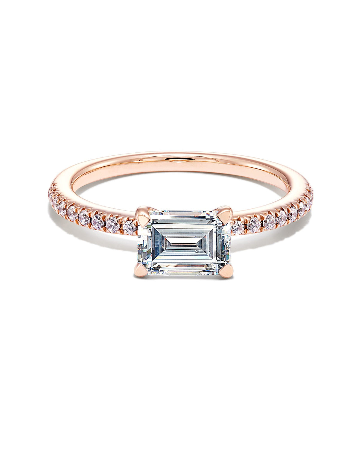 1.5 ct Emerald Solitaire Engagement Ring with Pave Diamonds in 14k Rose Gold