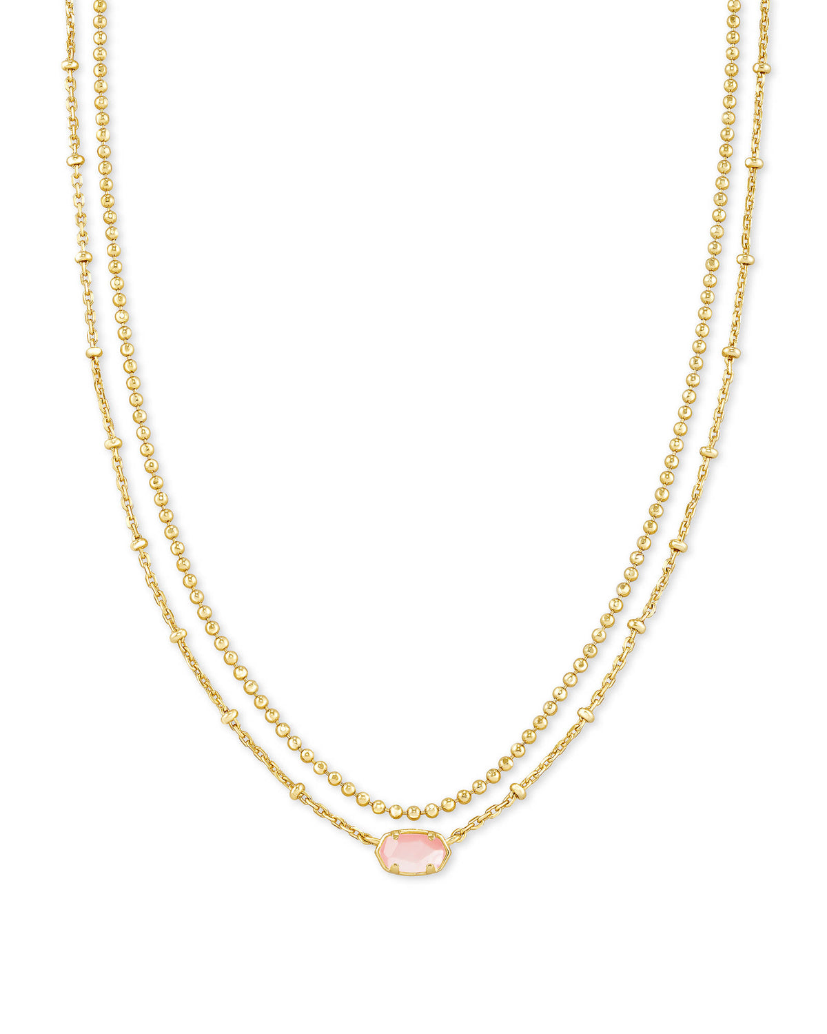 Emilie Gold Multi Strand Necklace in Rose Mother Of Pearl
