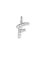 14k White Gold Letter F Charm in White Diamond