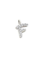 14k White Gold Letter F Charm in White Diamond