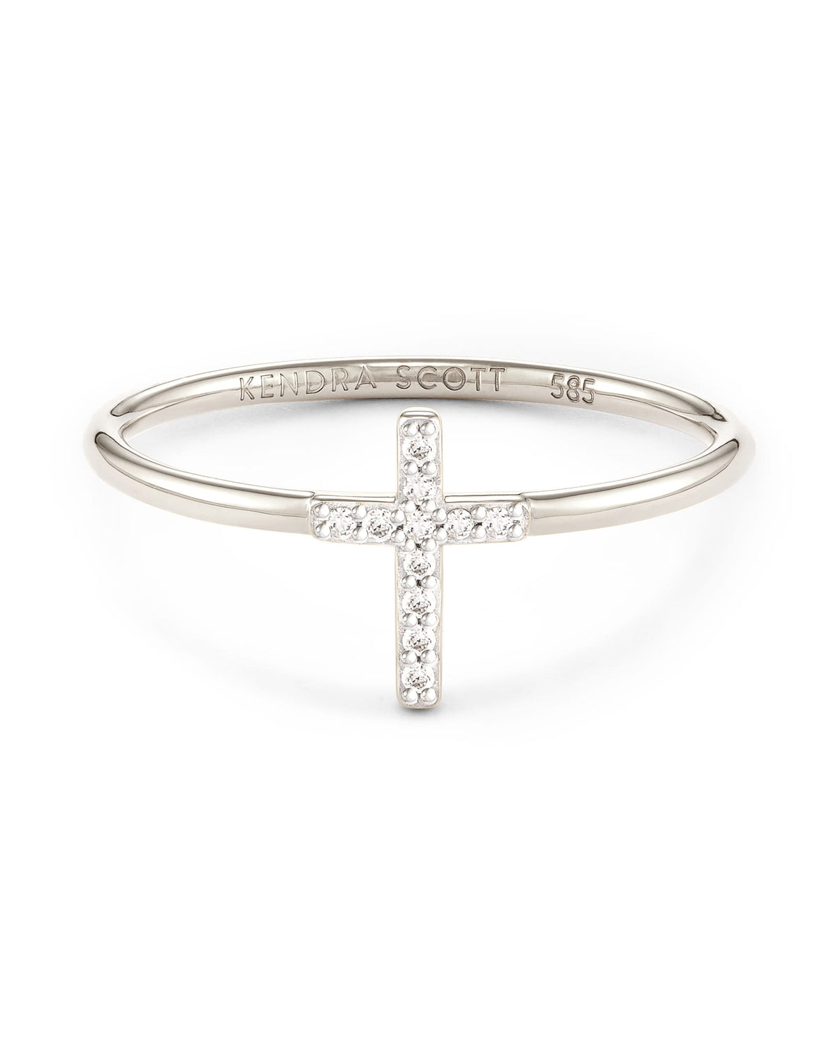 Cross 14k White Gold Band Ring in White Diamond