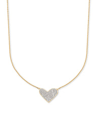 Large Heart 14k Yellow Gold Pendant Necklace in White Diamond