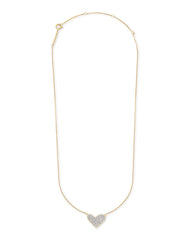 Large Heart 14k Yellow Gold Pendant Necklace in White Diamond