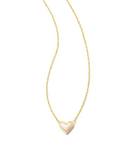 Framed Ari Heart Gold Short Pendant Necklace in White Opalescent Resin