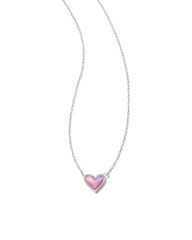 Framed Ari Heart Silver Short Pendant Necklace in Lilac Opalescent Resin