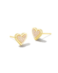 Framed Ari Heart Gold Stud Earrings in Iridescent Drusy