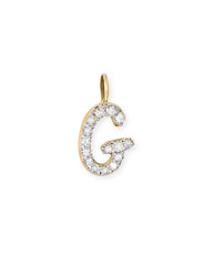 14k Yellow Gold Letter G Charm in White Diamond