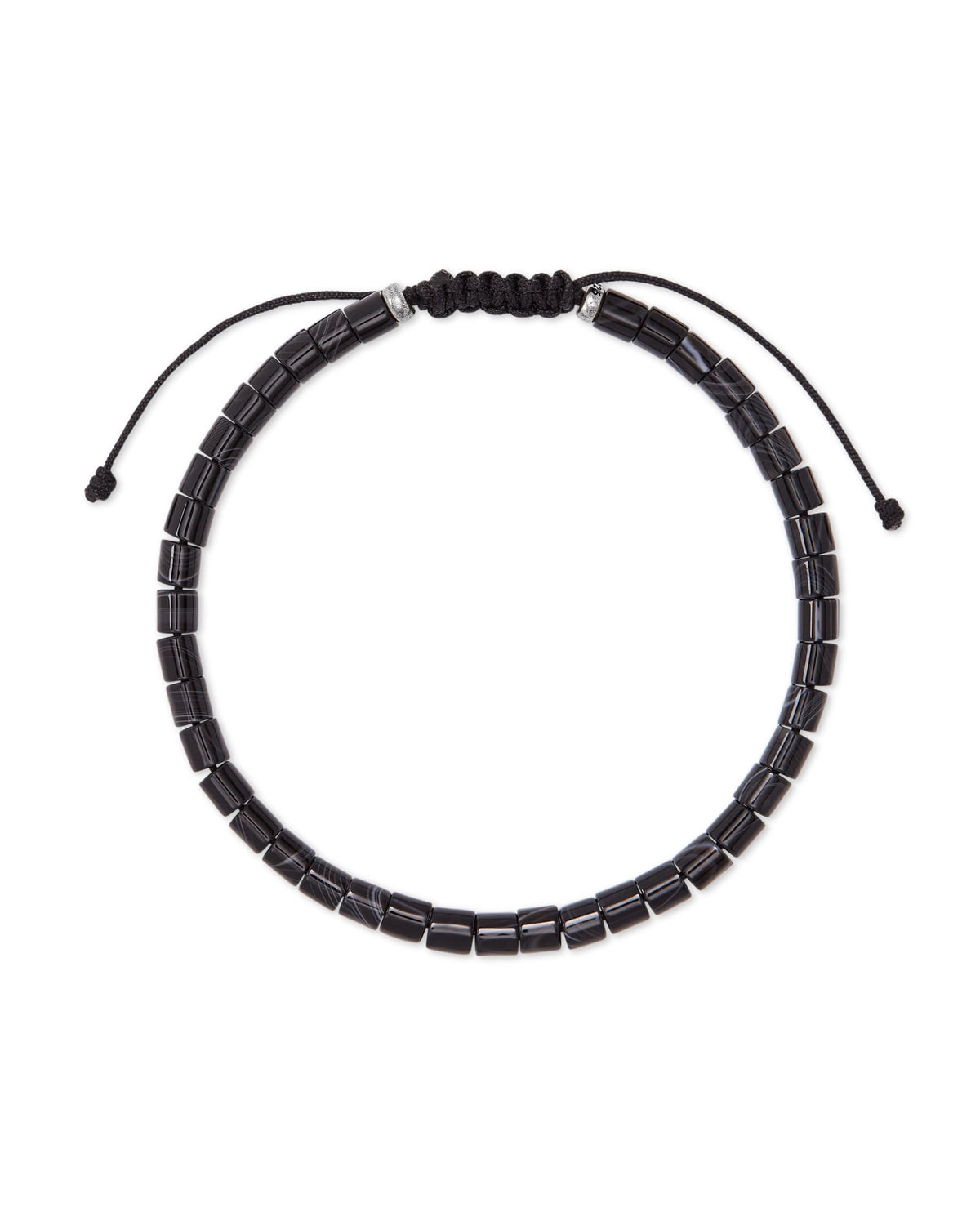 Grey Oxidized Sterling Silver Corded Bracelet in Black Banded Agate