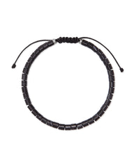 Grey Oxidized Sterling Silver Corded Bracelet in Black Banded Agate