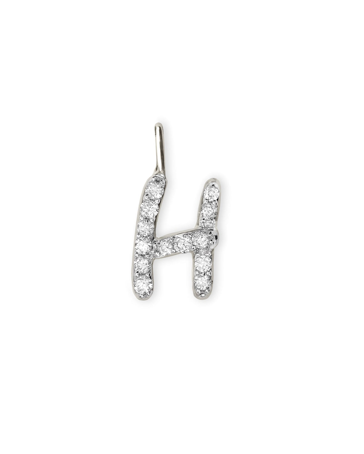 14k White Gold Letter H Charm in White Diamond