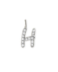 14k White Gold Letter H Charm in White Diamond