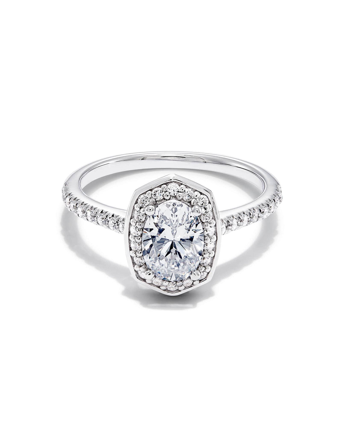 1 ct Lab Grown White Diamond Oval Iconic Halo Statement Ring in 14k White Gold