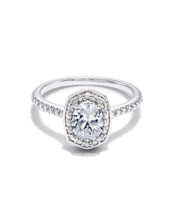 1 ct Lab Grown White Diamond Oval Iconic Halo Statement Ring in 14k White Gold