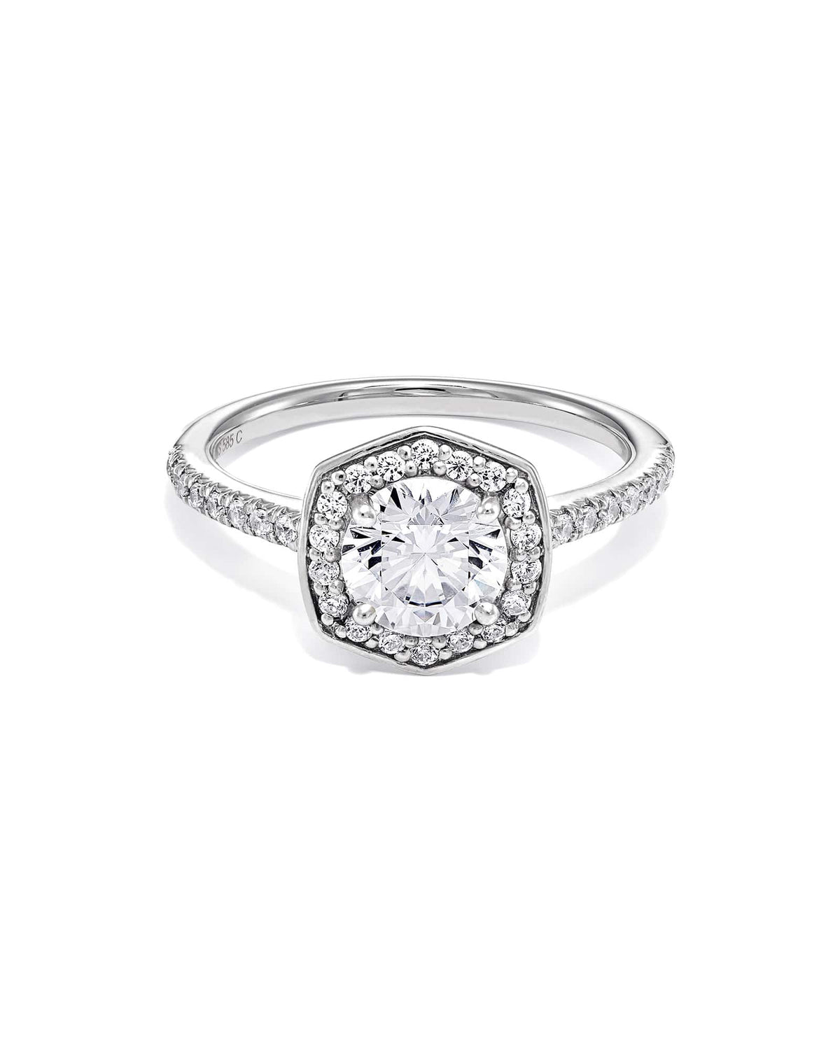 1 ct Lab Grown White Diamond Round Iconic Halo Statement Ring in 14k White Gold