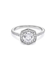 1 ct Lab Grown White Diamond Round Iconic Halo Statement Ring in 14k White Gold