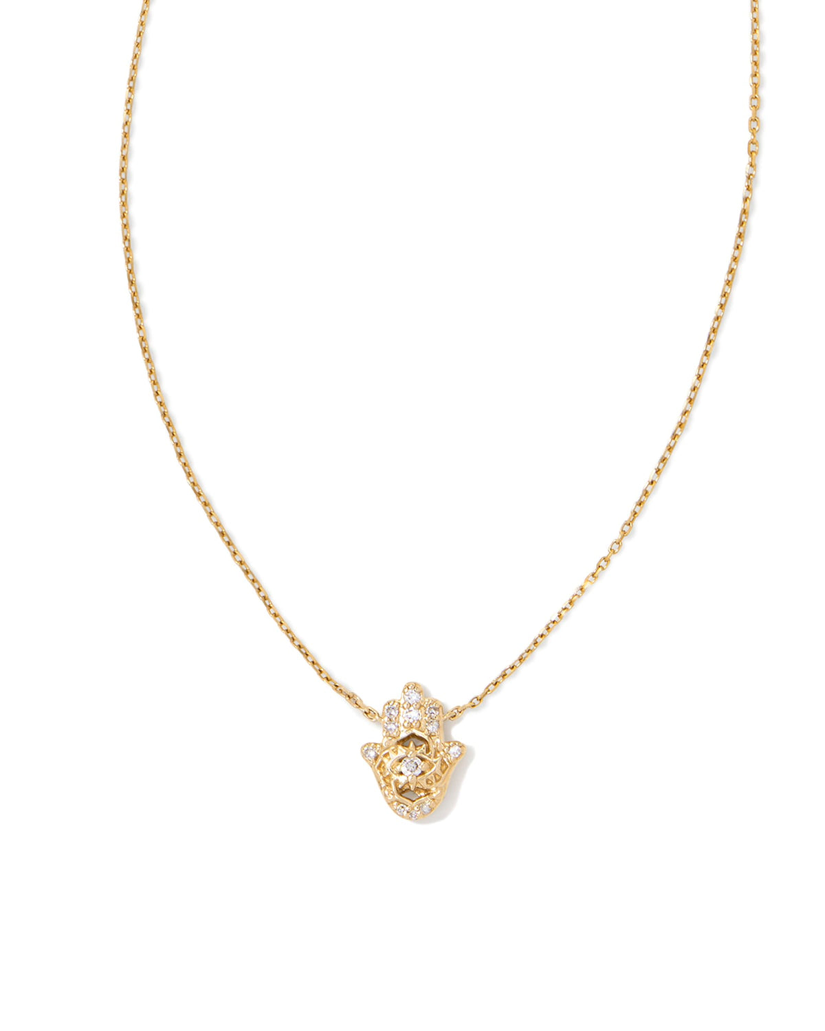 Hamsa 14k Yellow Gold Pendant Necklace in White Diamond