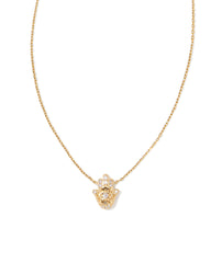 Hamsa 14k Yellow Gold Pendant Necklace in White Diamond