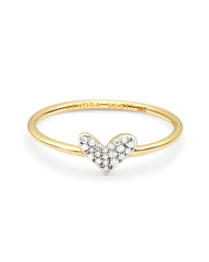 Heart 14k Yellow Gold Band Ring in White Diamond