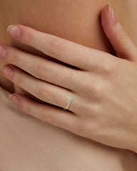 Heart 14k Yellow Gold Band Ring in White Diamond