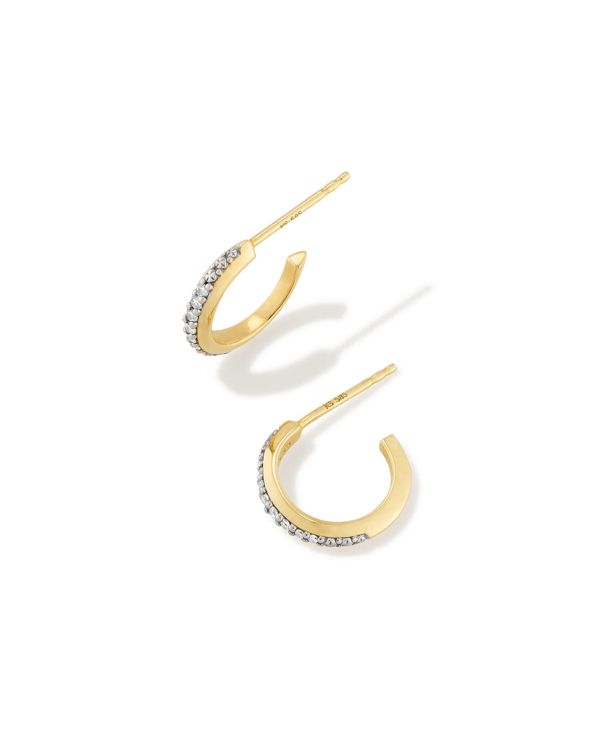Ines 14k Yellow Gold Pave Huggie Earrings in White Diamond