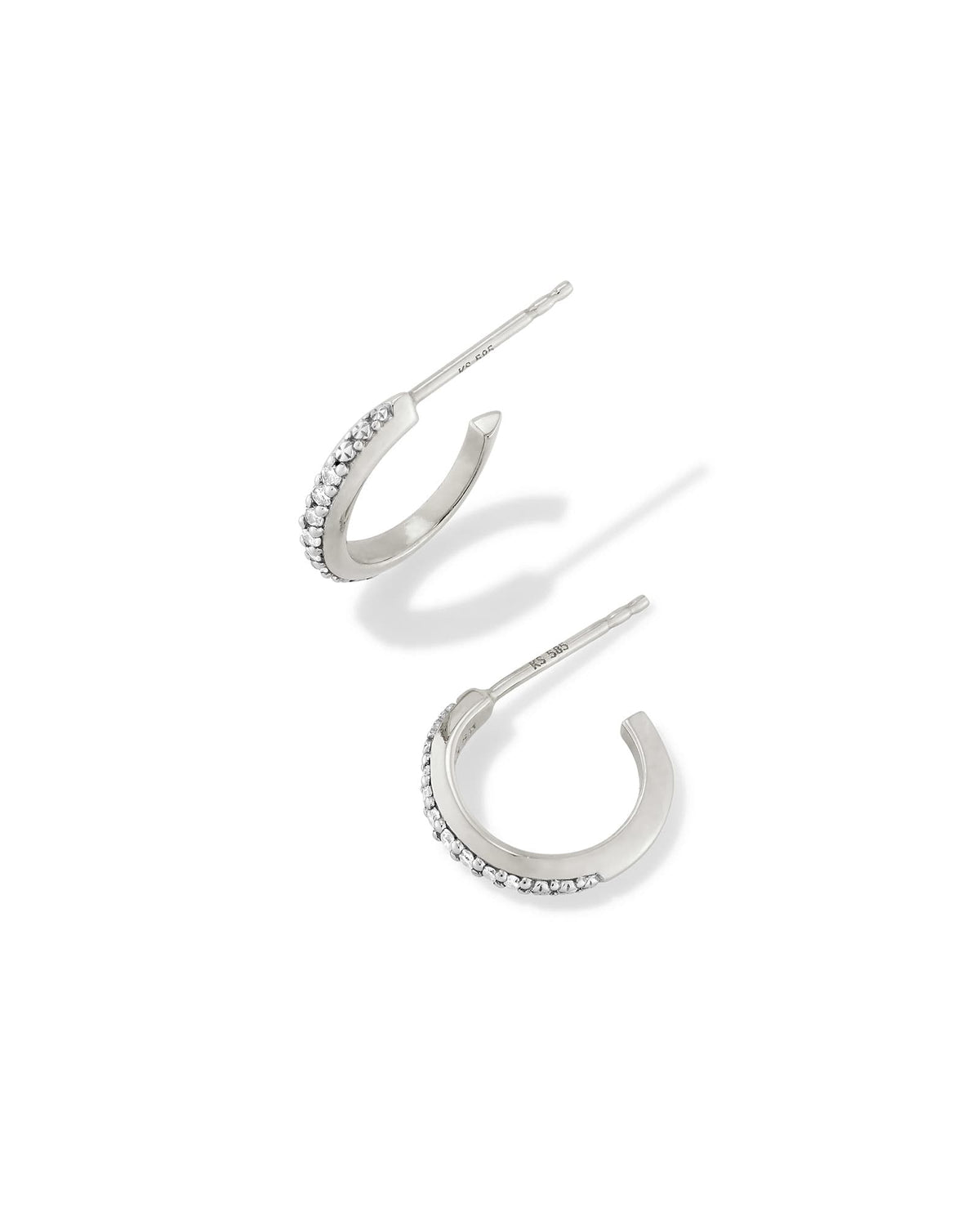 Ines 14k White Gold Pave Huggie Earrings in White Diamond