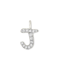 14k White Gold Letter J Charm in White Diamond