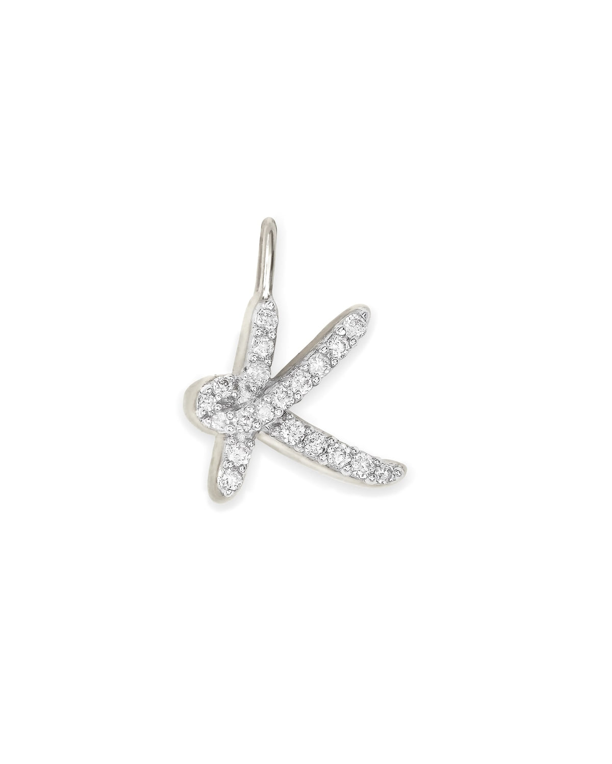14k White Gold Letter K Charm in White Diamond