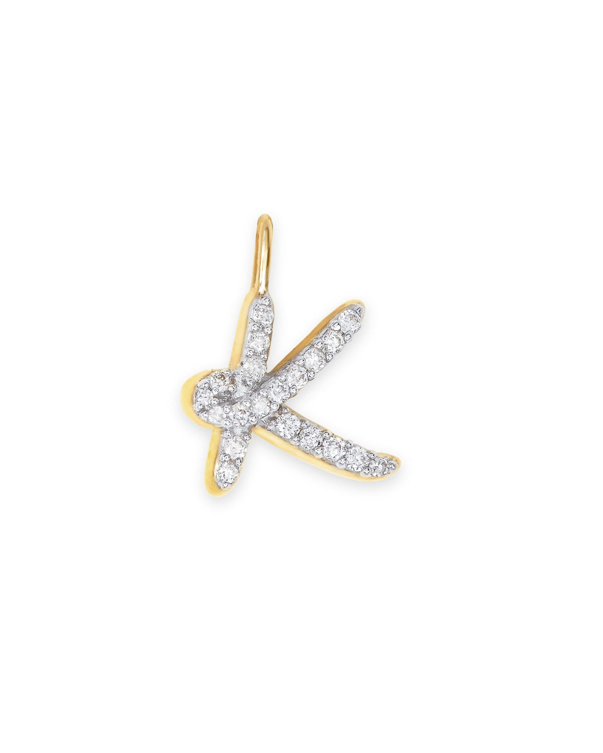 14k Yellow Gold Letter K Charm in White Diamond