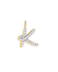 14k Yellow Gold Letter K Charm in White Diamond