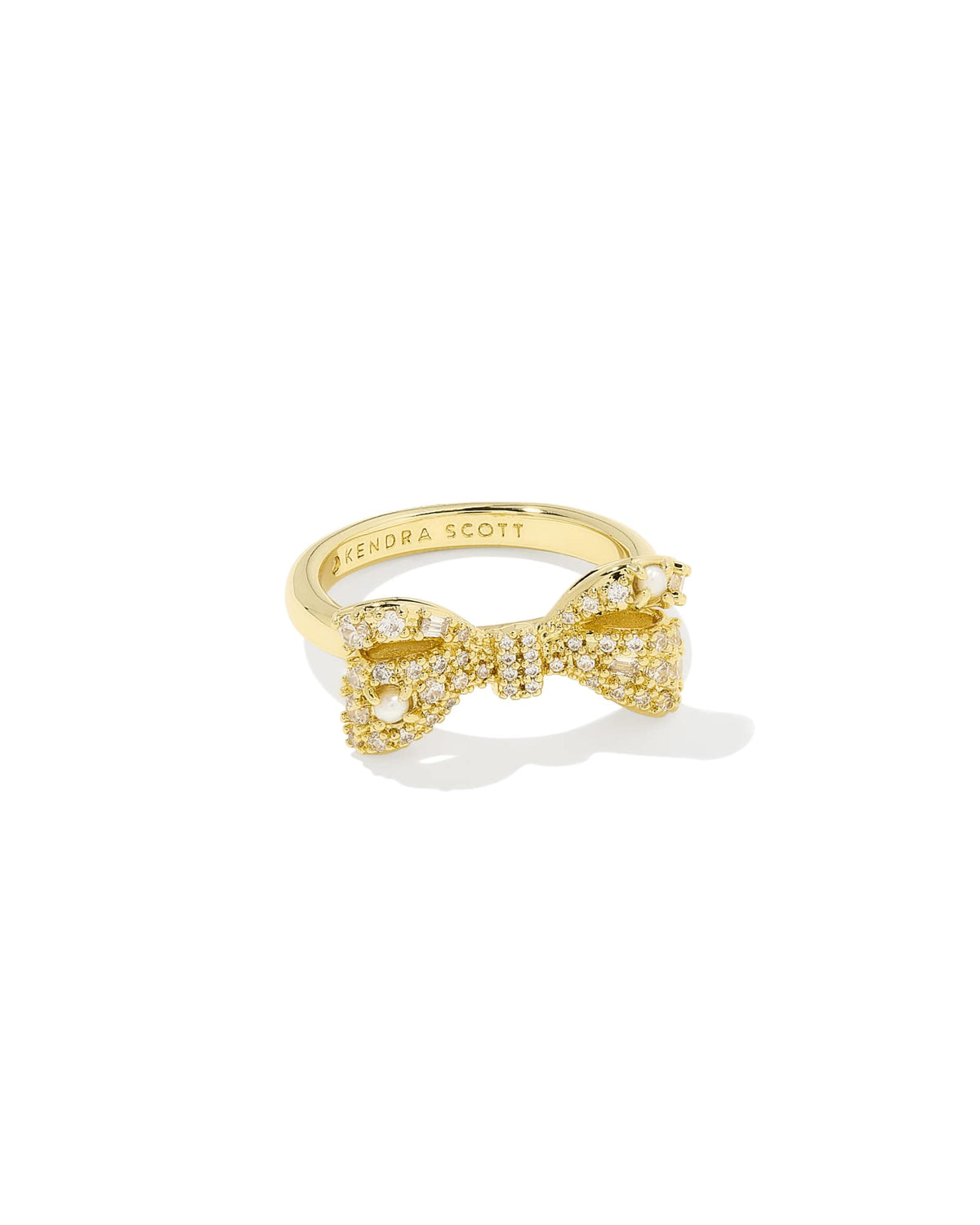 Krista Gold Bow Cocktail Ring in White Mix